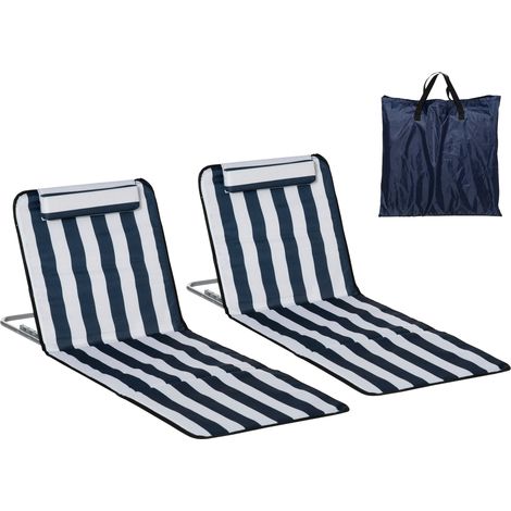Transat pliant, chaise longue de jardin avec appui-tête, chaise longue avec dossier réglable 5 positions, sac de transport, bleu