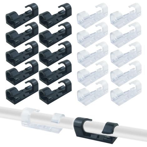 40PCS Clips Câbles, Attache Adhesif, Rangement de Accroche Fixation Auto Collant, Pads de Fixation pour Gestion des Câbles, pour Chargeur/Écouteur/Téléphone (6MM) (Blanc + Noir) (1/5)