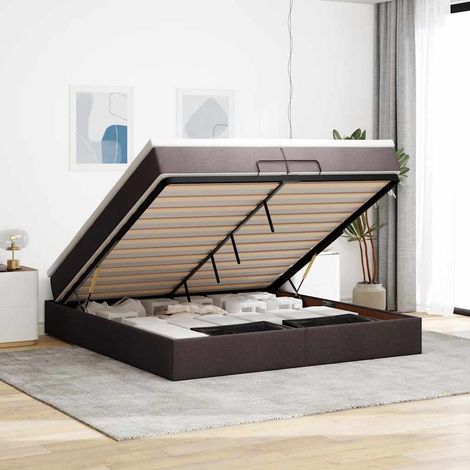 vidaXL Estructura cama otomana colchones tela marrón oscuro 200x200cm (1/5)