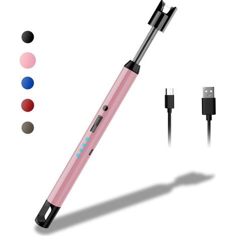 Elektrisches Kerzenfeuerzeug, USB wiederaufladbar, elektrisches Feuerzeug mit LED-Anzeige, winddicht, flammenlos, elektrisches Lichtbogenfeuerzeug für Küche, Kerze, Grill, Kamin (Roségold) (1/5)