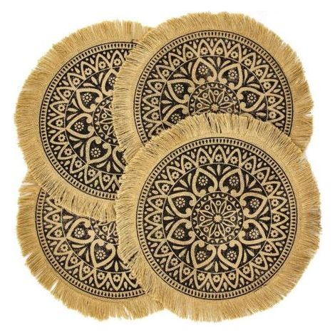 ALLIANDISTable à manger Marron Tassel A CAPASIN Lot de 4 sets de table ronds bohèmes marron pour salle à manger moderne Dîner beige tressé Table et chemin de cercle d'automne Tapis de cuisine pour pla (1/5)
