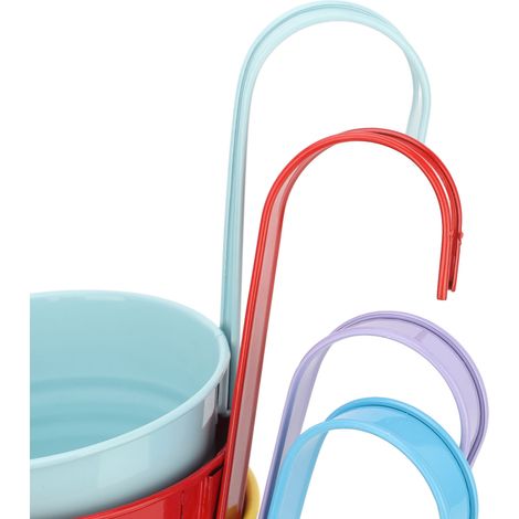 Juego de 8 macetas colgantes decorativas de hierro de colores con ganchos extraíbles para barandilla, valla o balcón. (1/5)