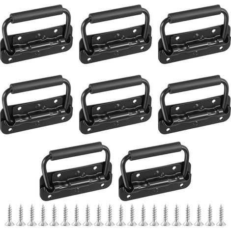 Lot de 8 Poignées Pliantes en Métal Noir 100 mm - Avec 32 Vis - Poignée de Meuble pour Caisse à Outils, Boîte de Transport, Armoire de Rangement (1/5)