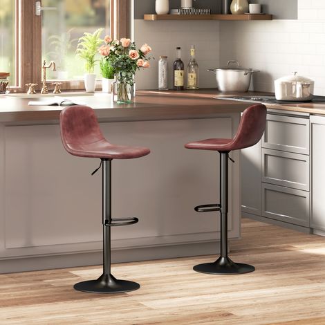 Lot de 2 tabourets hauts réglables à 360° avec dossier et repose-pieds pour cuisine, bar ou salle à manger, 40,5 x 44 x 84-104 cm, marron