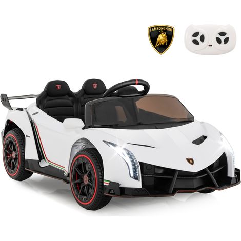 12V Lamborghini Voiture Electrique Enfants avec Télécommande 2,4G Véhicule Electrique avec Lumières LED Charge 30kg pour 3-8 Ans Blanc CW9211 Maison Chic
