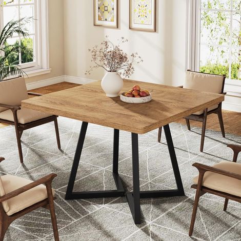 Tribesigns – Table de salle à manger carrée 80 cm – Base en métal noir – Pour 2 personnes – Design rustique-chic – Idéale pour petits espaces (1/5)