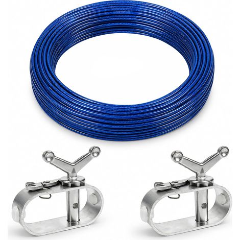 2 Pièces Tendeur Fil a Linge avec 40 m Câble Acier Gaine Rouge, Tendeur Cable Grillage Corde, Tendeurs en Alliage D'aluminium, pour Bâche de Piscine Auvents Bâches Piscine Fixation Extérieure, Bleu (1/5)