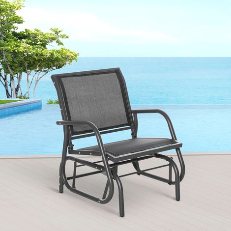 Fauteuil à bascule en métal, chaise de jardin avec accoudoirs et dossier, balancelle de jardin, capacité de charge jusqu'à 120 kg, fauteuil de détente extérieur pour balcon, jardin et terrasse, noir (1/5)