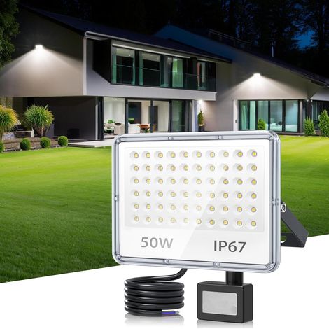 Projecteur LED Exterieur Detecteur de Mouvement 50W, Spot LED Extérieur Detecteur de Mouvement 5000LM 6500K, IP67 Etanche Éclairage de Sécurité pour Jardin, Patio, Garage, Entrée