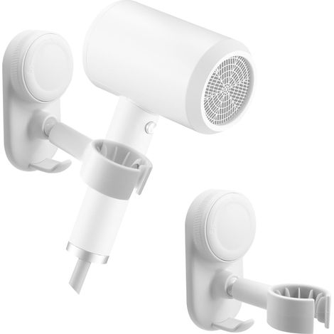Support pour sèche-cheveux, lot de 2, support mural pivotant à 360 degrés, ventouse, support pour sèche-cheveux, support mains libres pour miroirs et carrelage en céramique (blanc) (1/5)