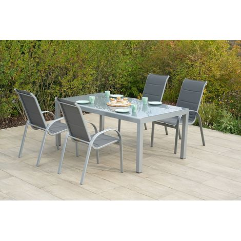 Amalfi Set 5tlg 4 Sessel Tisch 190x100cm Alu/Textil