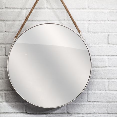 Miroir - HOME DECO FACTORY - Rond - Blanc - Anse en jonc de mer (1/6)