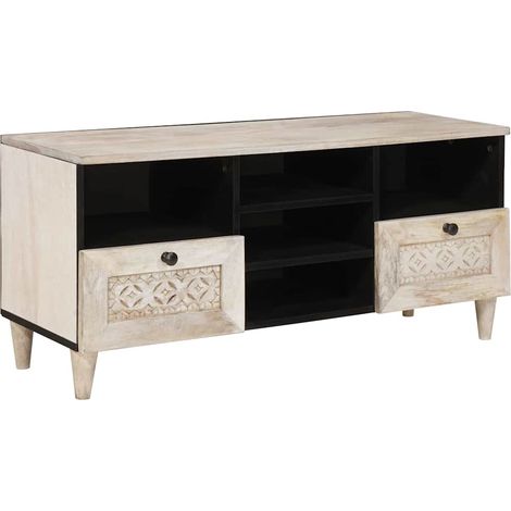 Mueble de TV con cajón Blanco Blanqueado 100 x 33 x 46 cm vidaXL