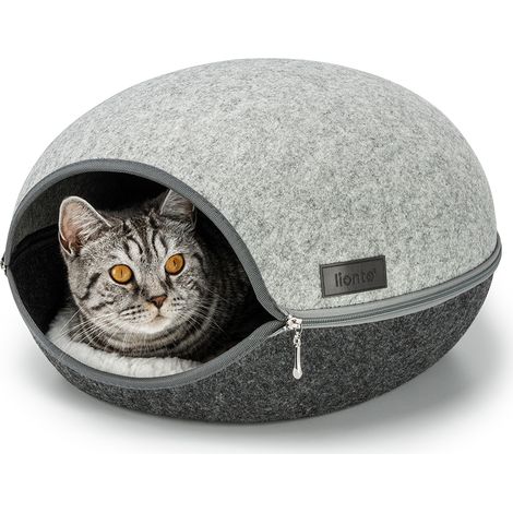 lionto Katzenhöhle aus Filz Katzenbett Kuschelhöhle mit Reißverschluss Katzennest mit weichem Kissen, 46x38x24 cm (1/5)