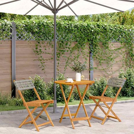 Ensemble bistrot 3 pièces pliable en bois d’acacia et résine tressée gris - PANGIVO (1/5)