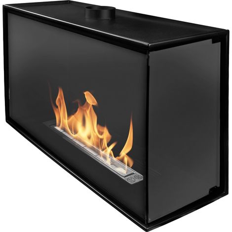 Bioethanol Einbaukamin BIO-EKO Eckkamin links 80x50 cm, Sicherheitsglas, 0,7 l Brenner, TÜV-zertifiziert, Schwarz matt (1/5)
