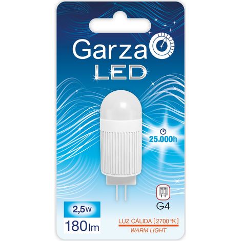 Bombilla LED casquillo G4 2,5W 180 lumenes 12V Luz cálida