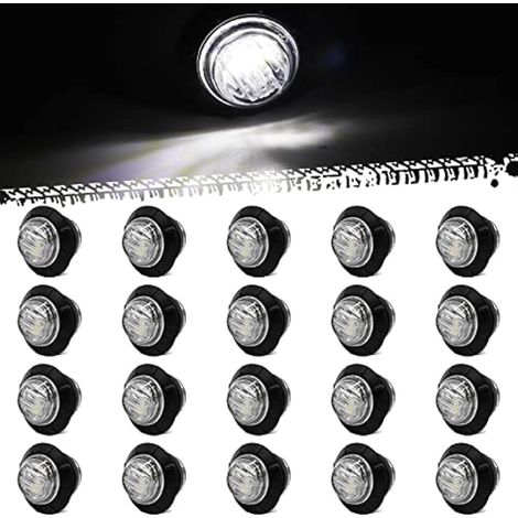 Biqing 20PCS Feu de Position Latéral Blanc,3/4" Rond Feux De Dégagement 12V 24V LED latérales Feux de Gabarit Avant Feux Arrière Lampes Indicateur de Position avec œillet en Caoutchouc (1/5)
