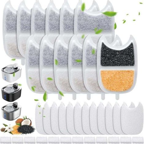 Filtres pour fontaine à eau pour chat - Lot de 12 compatibles avec la fontaine à eau pour chat FEELNEEDY YPD-C004 de 4 litres - Comprend 12 filtres pour fontaine à eau pour chat, 12 éponges pré-filtré (1/5)
