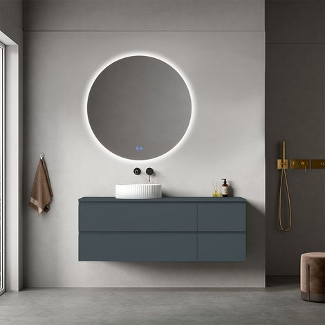 Mobile bagno sospeso reversibile 140 cm Blu Mare per Lavabo d'appoggio Specchio Tondo Retroilluminato - Fiji Paint Top (1/4)