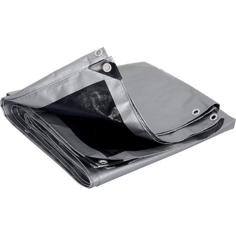 Bâche de Protection en PE Bâche Imperméable et Résistante, Couverture Étanche Bâche pour Bois Housse de Protection avec Œillets Muiti-Usage 120g/m², Gris+Noir, 2x3m (1/5)