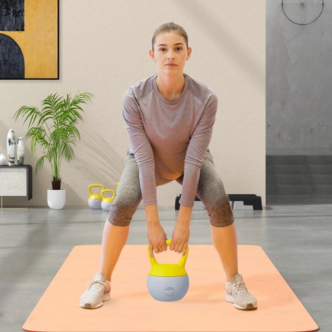 Kettlebell 10kg haltère avec poignée antidérapante pour musculation cardio et - gris jaune