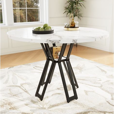 Mesa de comedor redonda 100x100x76 cm negra en MDF y metal con patas regulables (1/5)