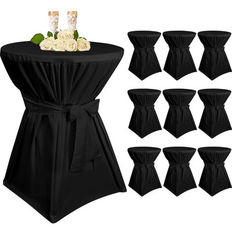 Lot de 10 Housses de Table Haute Noir pour Tables de Bistrot Ø80-85cm avec Poches pour Pieds