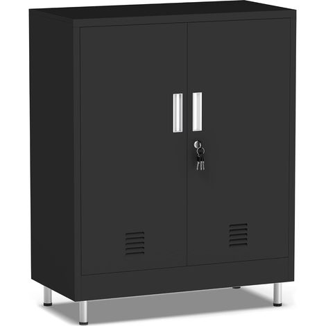 Metal Storage Cabinet with Lockable Doors and Adjustable Shelves, Small Lockable Storage Cabinet for Home, Office, Garage, Pantry, Entrance, Living Room (Black) (1/5)