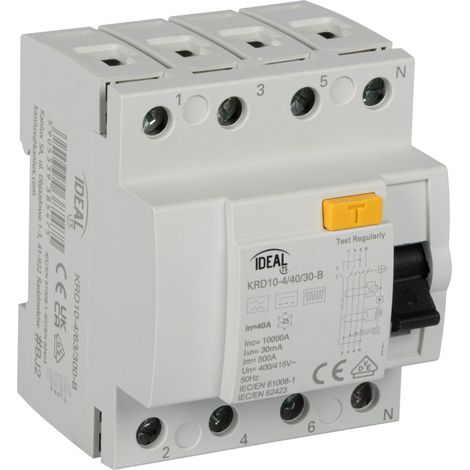 Disjoncteur différentiel 4P – 40A 30mA – Type B – Rail TH35 – IP20 – Kanlux (1/2)