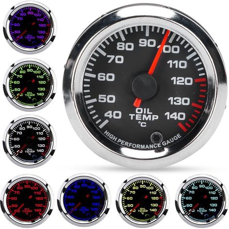 Jauge de température d'huile 52mm/2.0in 40140℃ Affichage 7 couleurs rétroéclairage cadran noir pour voitures 12V (1/5)