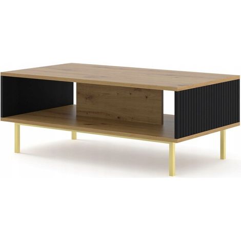 Table basse couleur chêne artisan 90x60x45 RAVI B FILET Pied Cadré or (1/3)