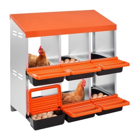 Caja Nido para Gallinas 6 Compartimentos, 796 x 525 x 790 mm, Ponederos para Gallinas de Metal con Nidos Inclinados, Plataforma de Descanso Apto para Diferentes Razas de Gallinas, Patos (1/5)