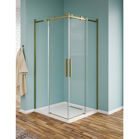 Box doccia angolare scorrevole vetro temperato trasparente 8mm profili oro H190 - 70x100 cm (1/2)