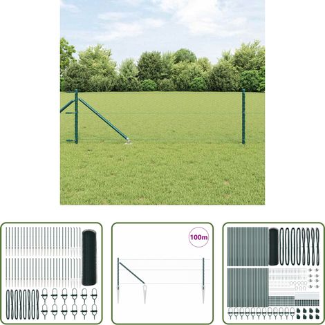 Außenzaun - Zaunpfosten Grün 100 x 0,6 m (25 mm Maschen) Stahl und PVC (1/5)