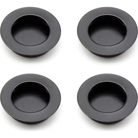 4 tiradores redondos empotrados, XU, 40 mm, acero inoxidable 304, para puertas corredizas, color negro, aptos para cajones, armarios y muebles a medida - KZQ (1/4)