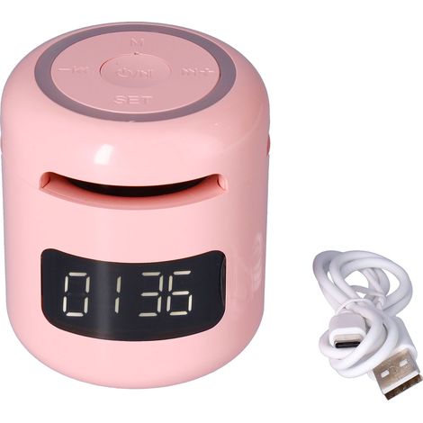 JM01 Multifunktionaler tragbarer Bluetooth-Lautsprecher mit Uhr, Radio und einstellbarem LED-Display – Rosa