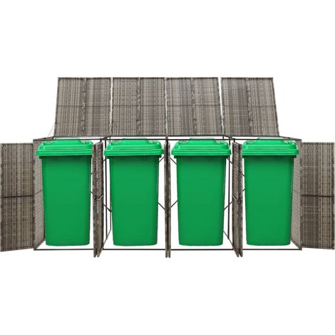 Cache 4 Poubelles Résine Tressée Brun 117 cm de hauteur. Idéal poubelle sur roulette (1/5)