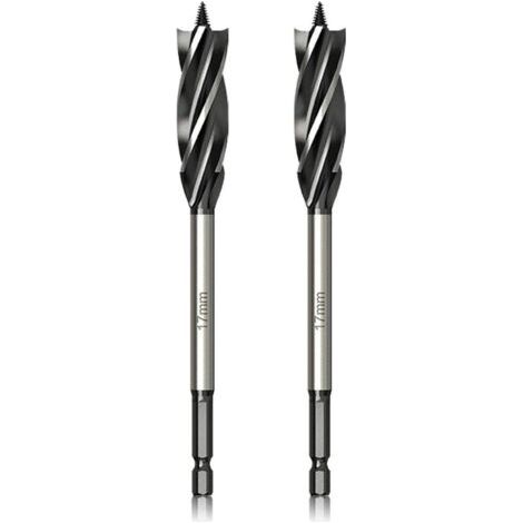 Professionnel Foret à Bois, 17mm x 165mm x 2Pcs Mèche à Tarière avce Auto-alimenté Pointe Pilote, 1/4 Pouce Tige Hexagonale Foret pour le Travail du Bois (1/4)