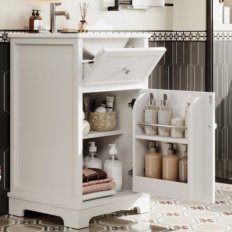 Meuble vasque MDF 51x46x87cm laqué blanc tiroir étagères réglables vasque intégrée (1/5)