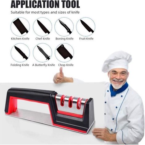 Aiguiseur de couteaux amélioré Aiguiseur de cuisine manuel en 3 étapes avec revêtement en diamant,acier au tungstène et (1/4)