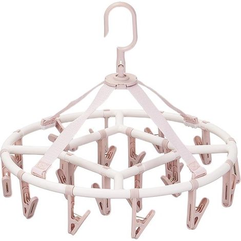 Appendiabiti - Appendiabiti pieghevole - Appendiabiti in plastica da appendere - 20 mollette per abiti - Cerchi rosa chiaro (1/5)