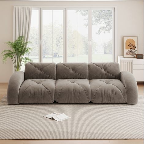 Divano modulare 3 posti 281x95x76 cm in ciniglia tortora, senza montaggio – MEUBLIV (1/5)