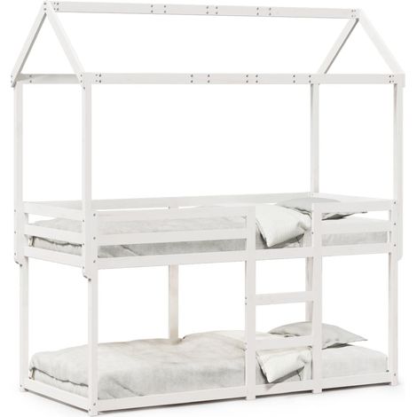 Lit simple,Lit Adulte,Lit superposé sans matelas blanc 80x200 cm bois de pin massif CFW944062 (1/5)