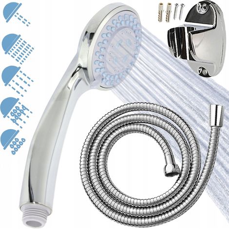 Conjunto de ducha: teleducha de 5 funciones + manguera + soporte para ducha, cromado. (1/5)