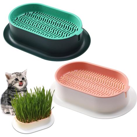 Lot de 2 plateaux de culture pour herbe à chat - Pots de culture - Plateau de semis - Plateau de culture - Plateau de semis - Plateau de culture - Plateau de semis - pour chats d'intérieur - 19 x 12,5 (1/5)
