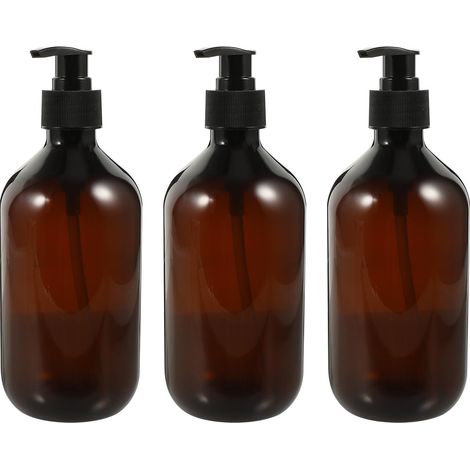 3 distributeurs savon 500 ml PET marron, pompes pression rechargeables gel/lotion/shampoing multi-usages (1/5)