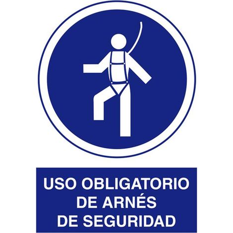 Señal adhesiva 210x148mm de poliestireno 1.5mm para uso obligatorio de arnés de seguridad