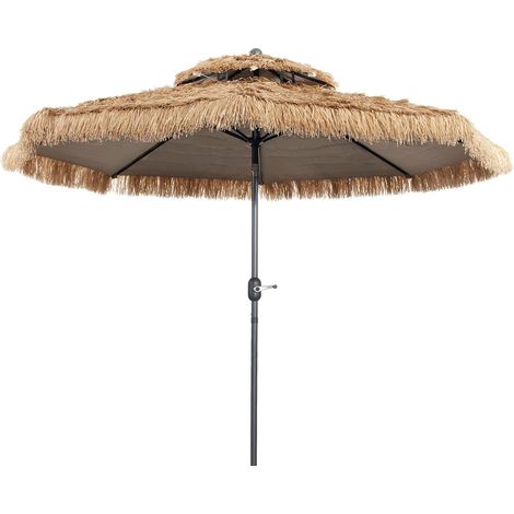 COSTWAY Sombrilla 300 cm con Techo de Paja/Parasol Estilo Hawaiano con 8 Varillas, Botón para Inclinación/Sombrilla de Exterior con Doble Respiradero para Playa Patio Piscina