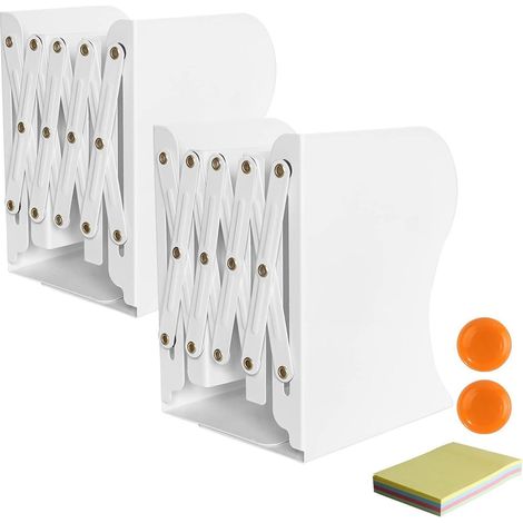 Verstellbare Buchstützen Metall Weiß, 2 Stück, ausziehbar 15-50cm (1/5)